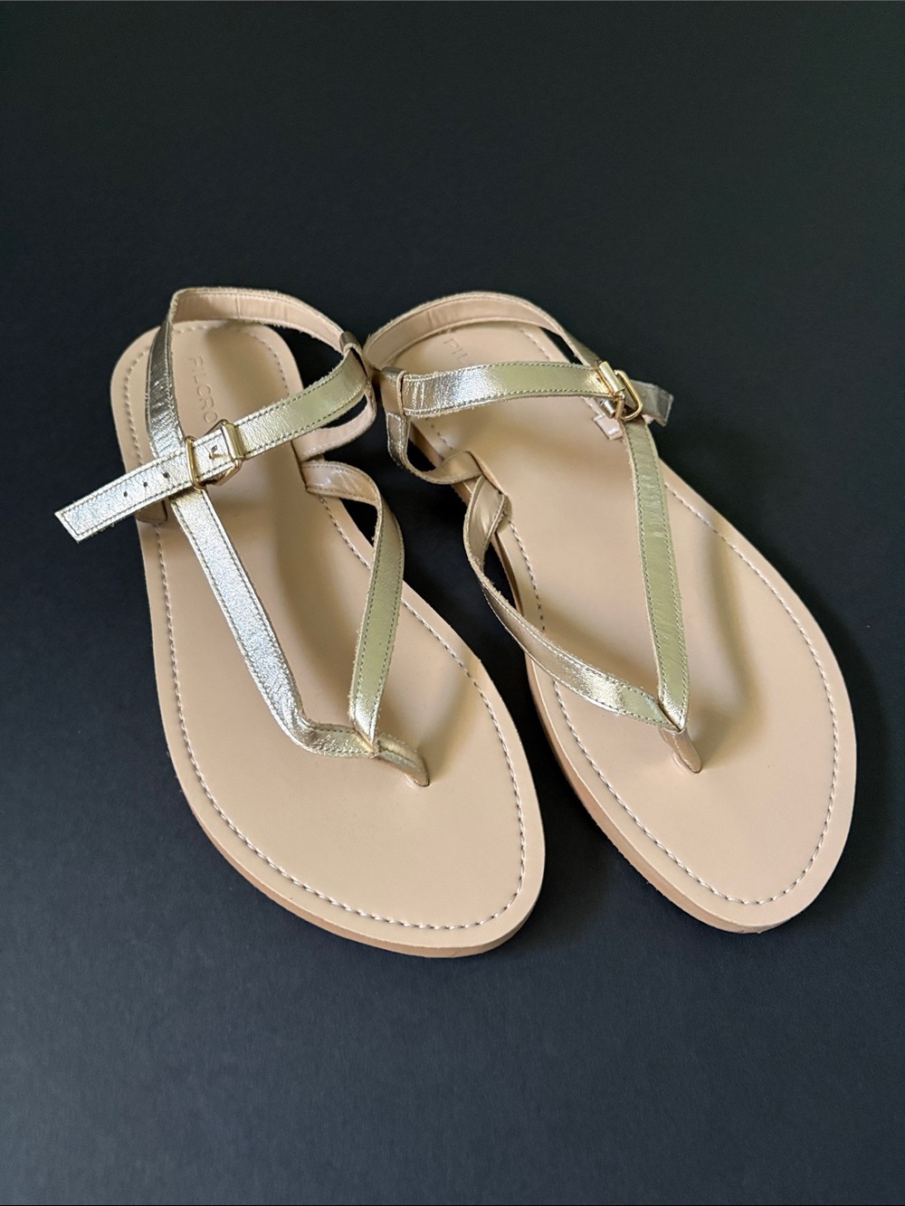 Pilcro Gold Leather T-Strap Women's Sandals